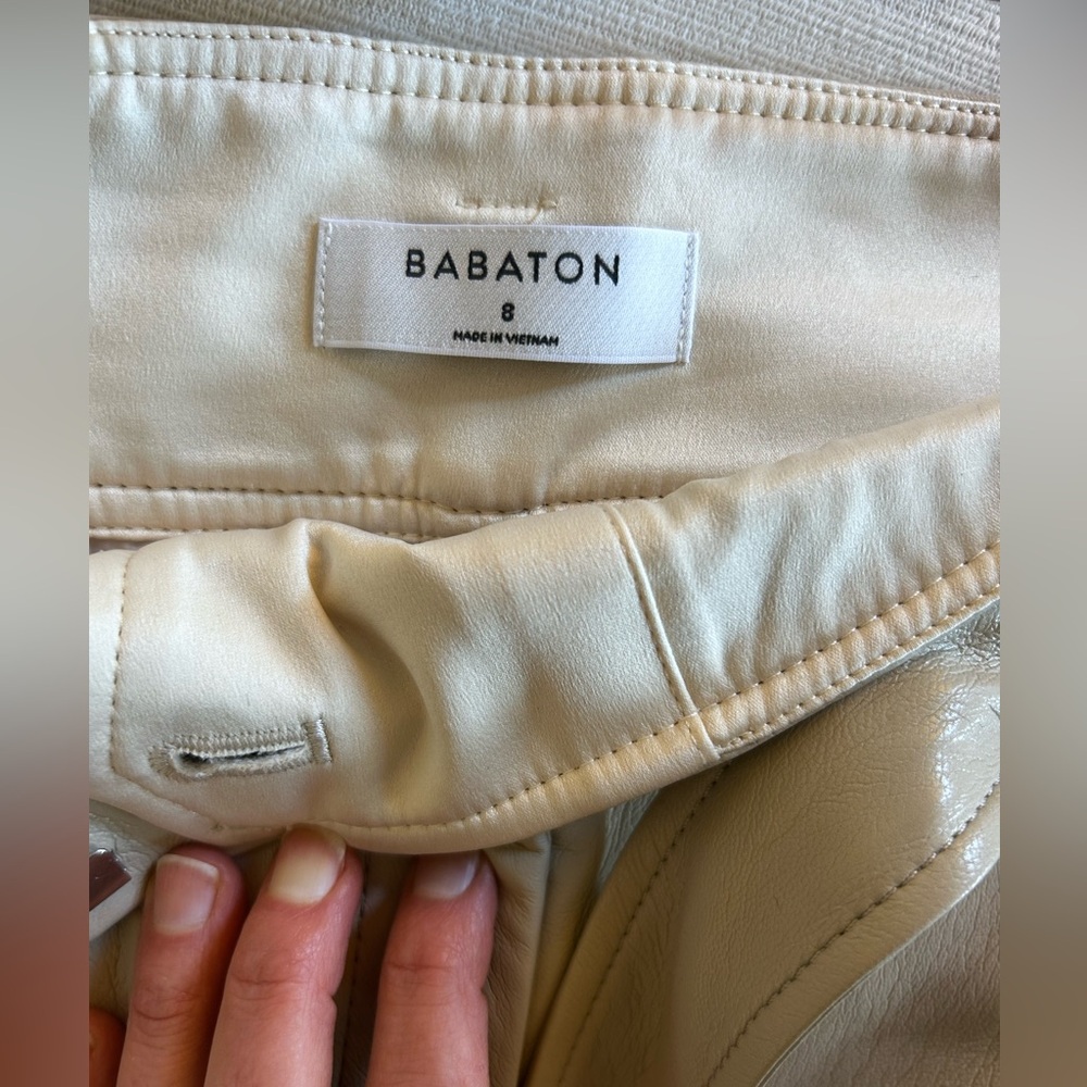🥯 NWT Aritzia Vegan Belted Pant Trouser Sand White Sz 8 - Picture 8 of 11